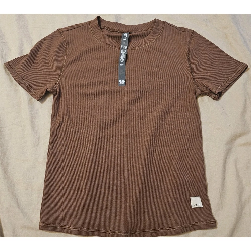 VUORI Pose Fitted Tee Ribbed T Shirt Size XSmall Brown